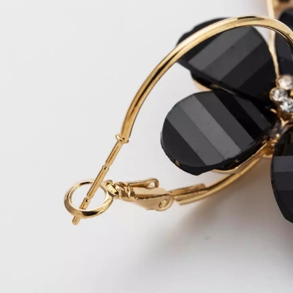 Acrylic Flower Drop Crystal Hoop Earrings - Picture 3 of 7